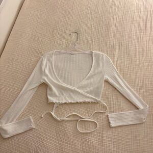 Garage White Ribbed Wrap Crop Top